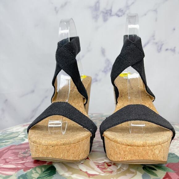 Lucky Brand | Maxyne Black Cork Wedge Sandals | 9 - Picture 2 of 13